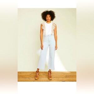 Veronica Beard Grant Wide Leg Jeans Braided High Waist Size 31 Aspen Wash